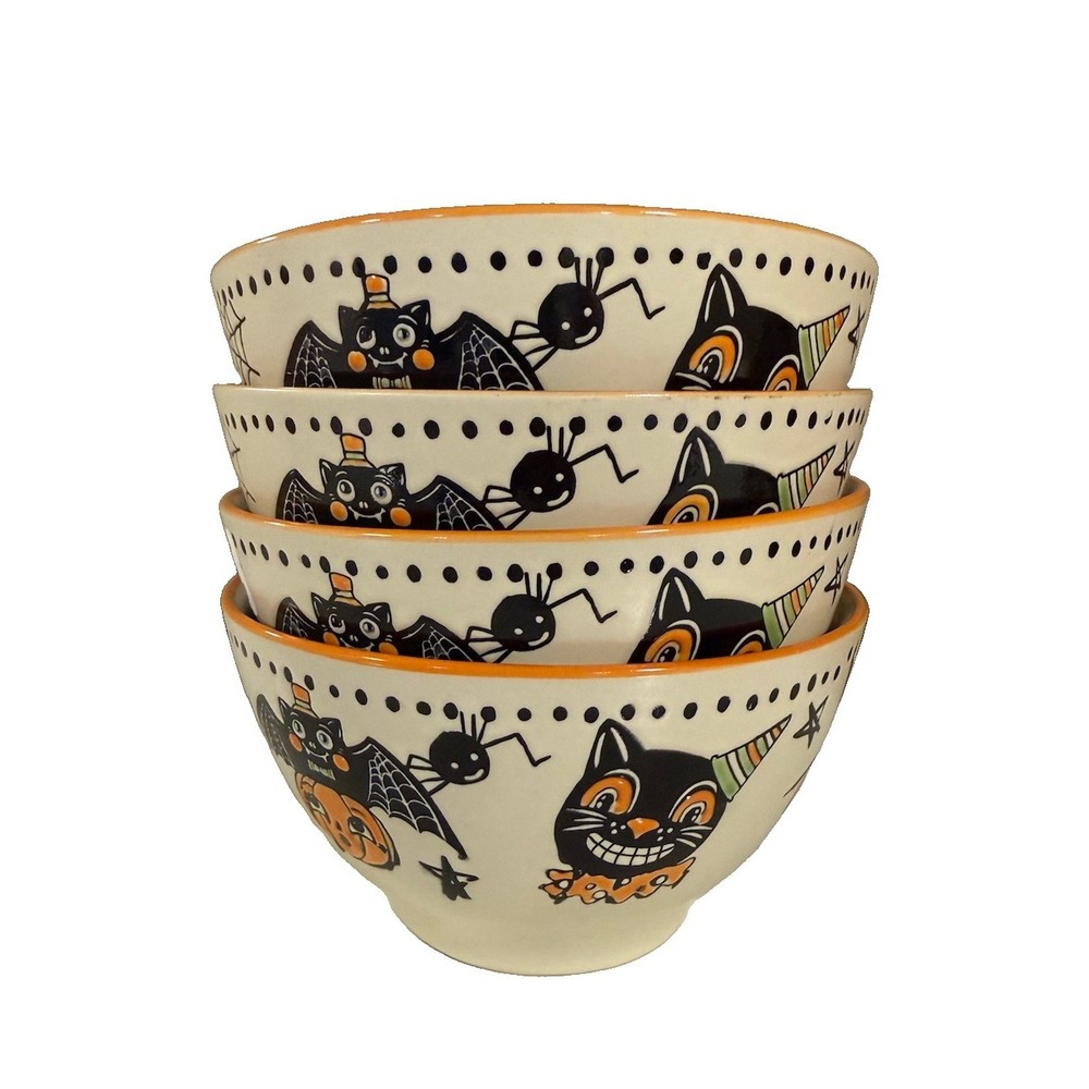 ELI + ANA Lot Of 4 Creep Show Ceramic Vintage Inspired Bowls Soup Salad Cereal